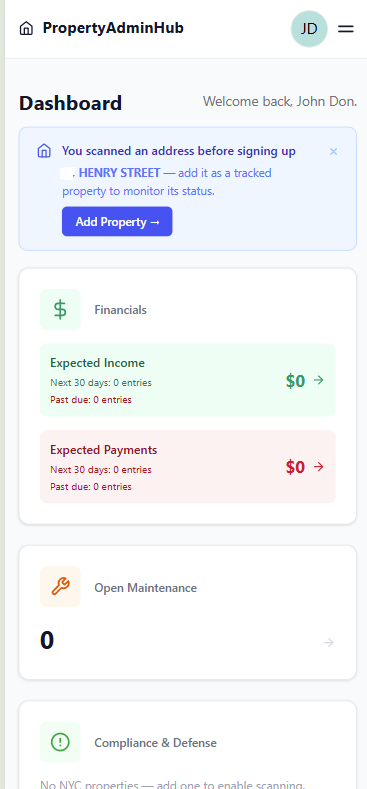 Dashboard banner reminds you to add the scanned address
